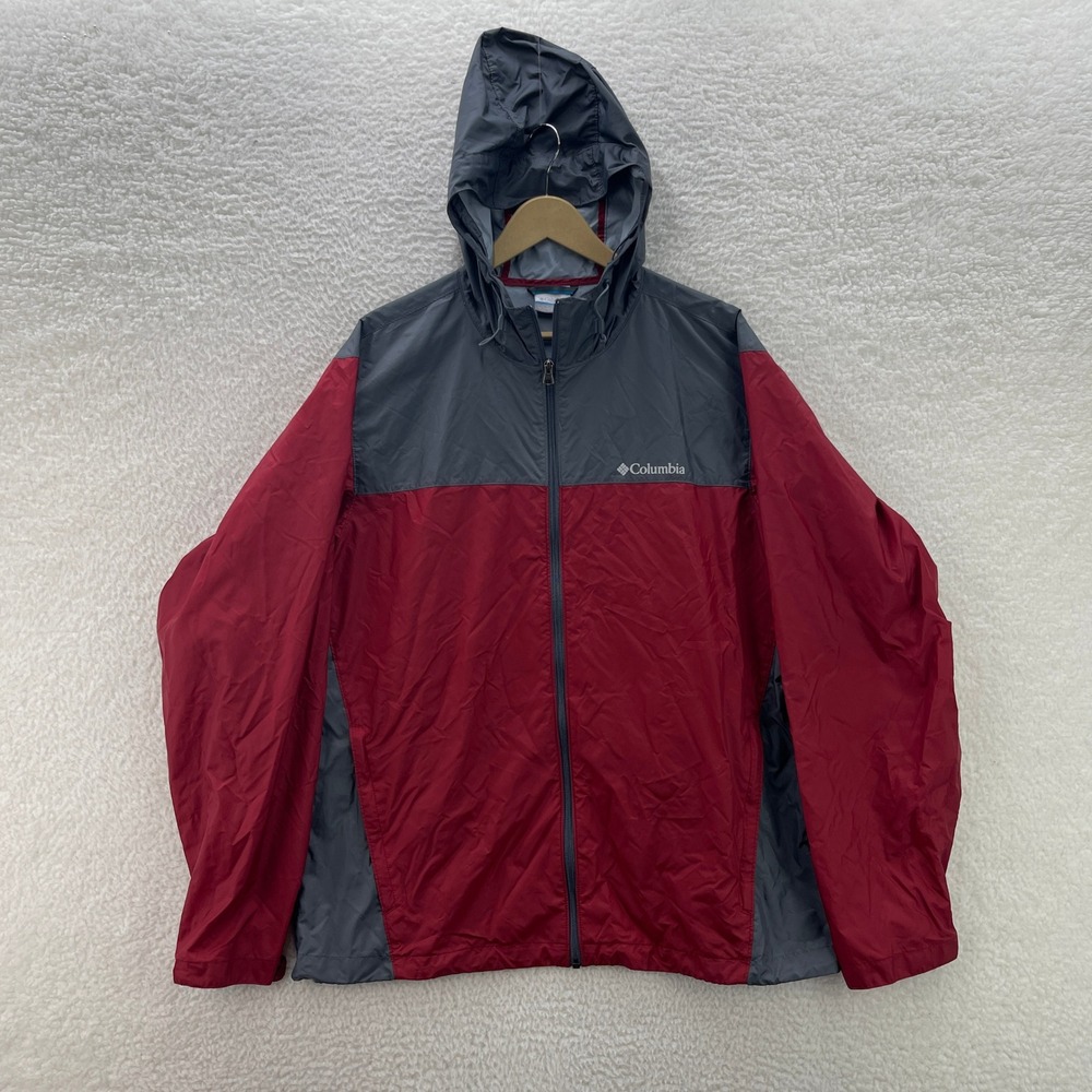 Columbia Rain Jacket Mens Large Red Gray Watertight II Hooded Outdoors Hiking